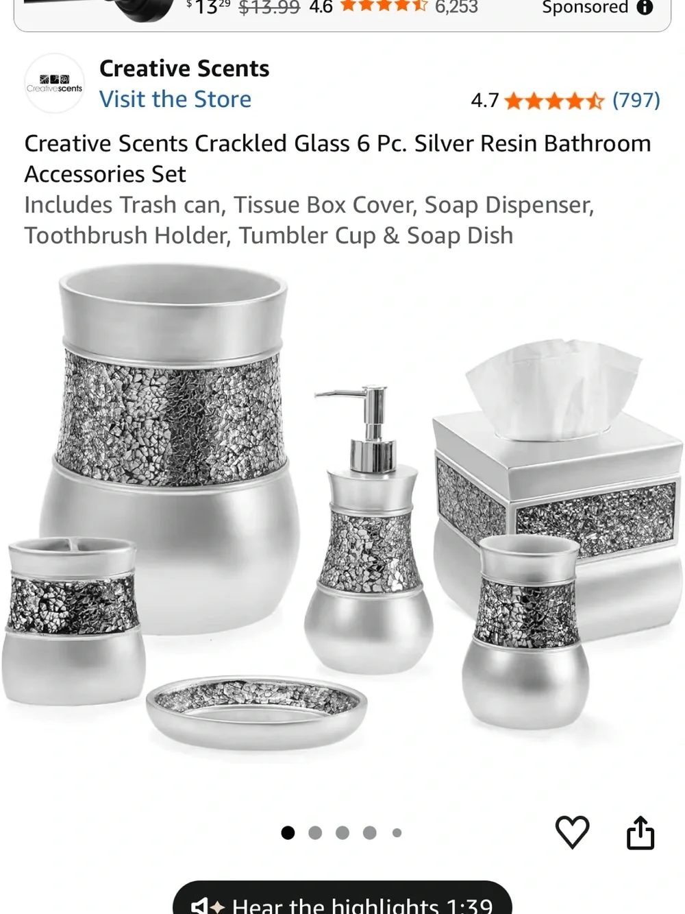 Silver Mosaic 5-Piece Bath Accessory Set
